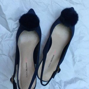 Blue Velvet PomPom Heels, NEW 9 Med